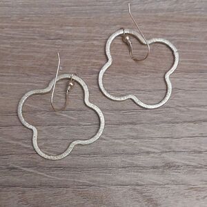 Cutout Quatrefoil Gold Tone Dangle Statement Earrings 14K GF Earwires